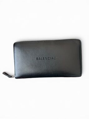 Balenciaga Black Leather Zip Wallet